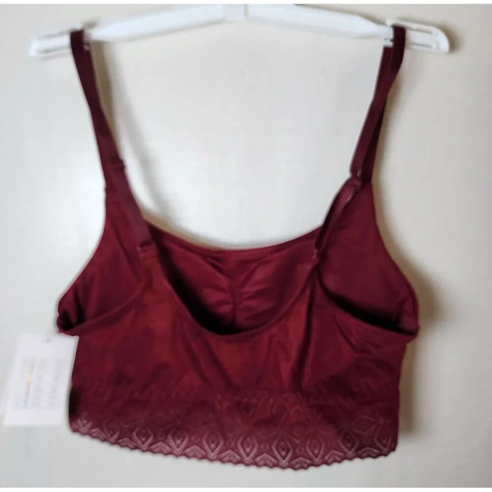 New Auden Women's Burgundy Lightly Line Wireless Long Bralette Pullover Size S